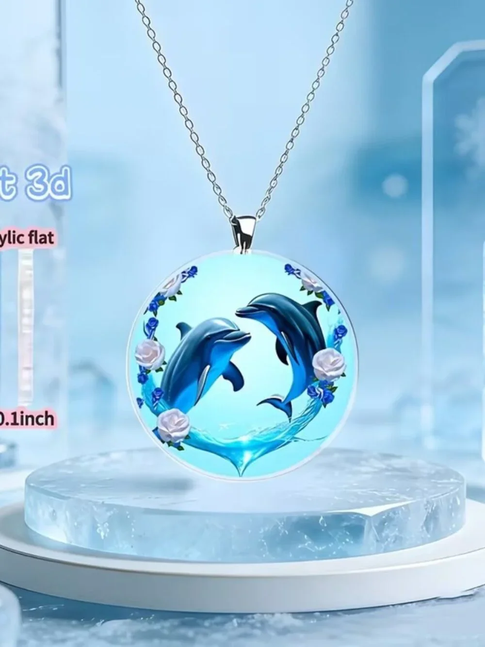 Round Acrylic DOLPHIN Pendant Necklace